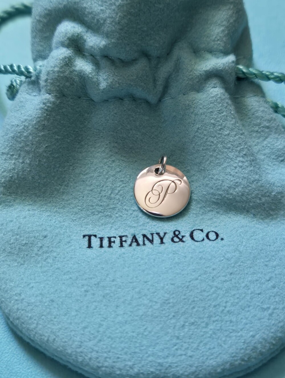 Tiffany & Co Initial "P" Disk Shape Sterling Silver 925 Charm